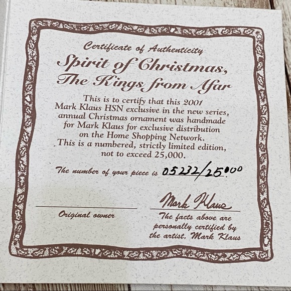 2001 Mark Klaus HSN The Spirit of Christmas Kings from Afar Christmas Ornament - Picture 15 of 16